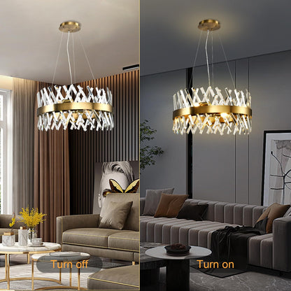 LQWELL® Kronleuchter 8-Licht E14, Industrie Chandelier, Modern Pendelleuchte Hängeleuchte für Wohnzimmer Schlafzimmer Esszimmer Gang Cafés Bar Studio, Kristall Deckenlampe, Champagner Gold