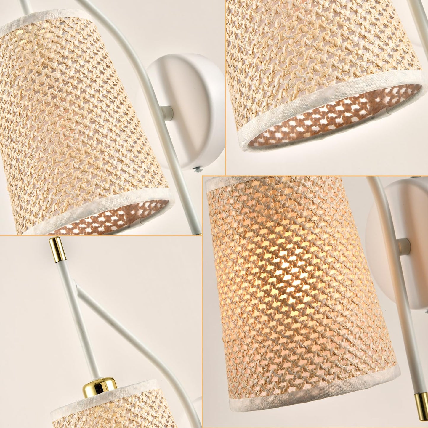 LQWELL® Retro Vintage Wandleuchte E14, Wandlampe Innen mit Stoffschirm, Schwarz/Beige Imitatgold, Beleuchtung für Schlafzimmer Wohnzimmer Hotel, Keine Glühbirne