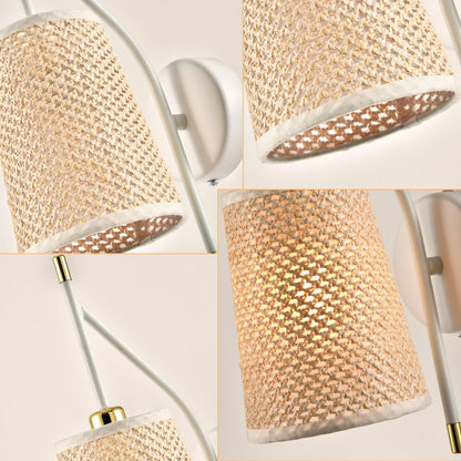 LQWELL® Retro Vintage Wandleuchte E14, Wandlampe Innen mit Stoffschirm, Schwarz/Beige Imitatgold, Beleuchtung für Schlafzimmer Wohnzimmer Hotel, Keine Glühbirne