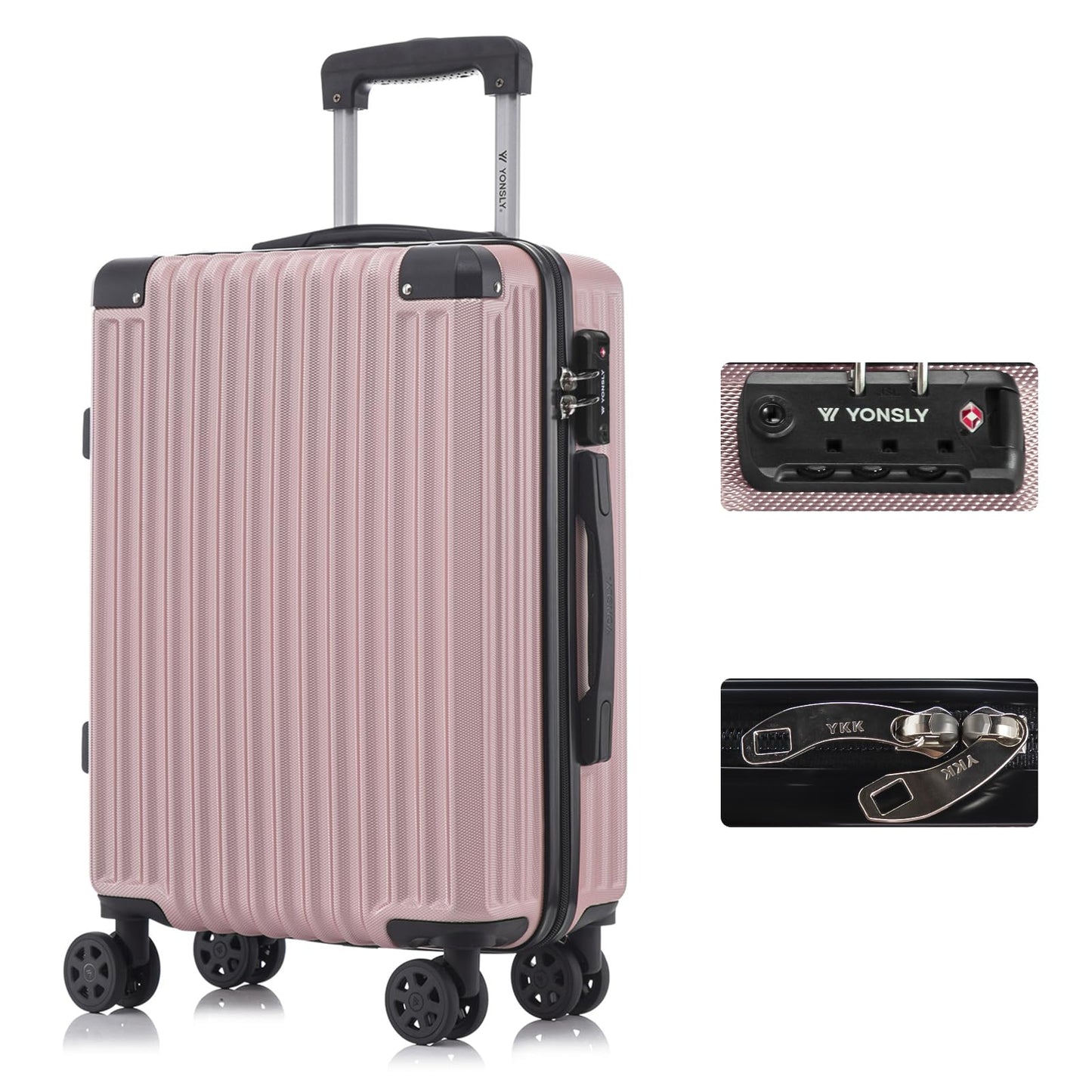 YONSLY® Premium Reisekoffer TSA-Schloss,YKK-Reißverschluss Hartschalen-Koffer Trolley Kabinenkoffer Rollkoffer Suitcase Handgepäck 4 Rollen