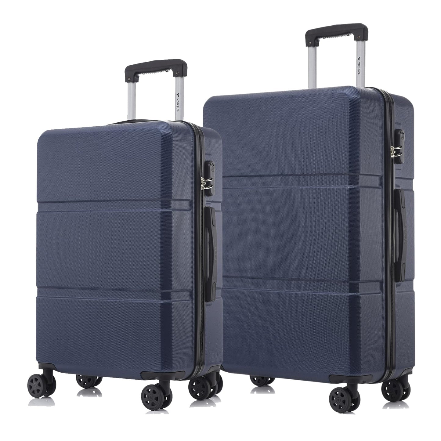 YONSLY® Trolley Suitcase, Carry-On Luggage with 4 360° Spinner Wheels, Hardshell Suitcase, Combination Lock, Soft Rubber Handle (Set of 2, L&XL)