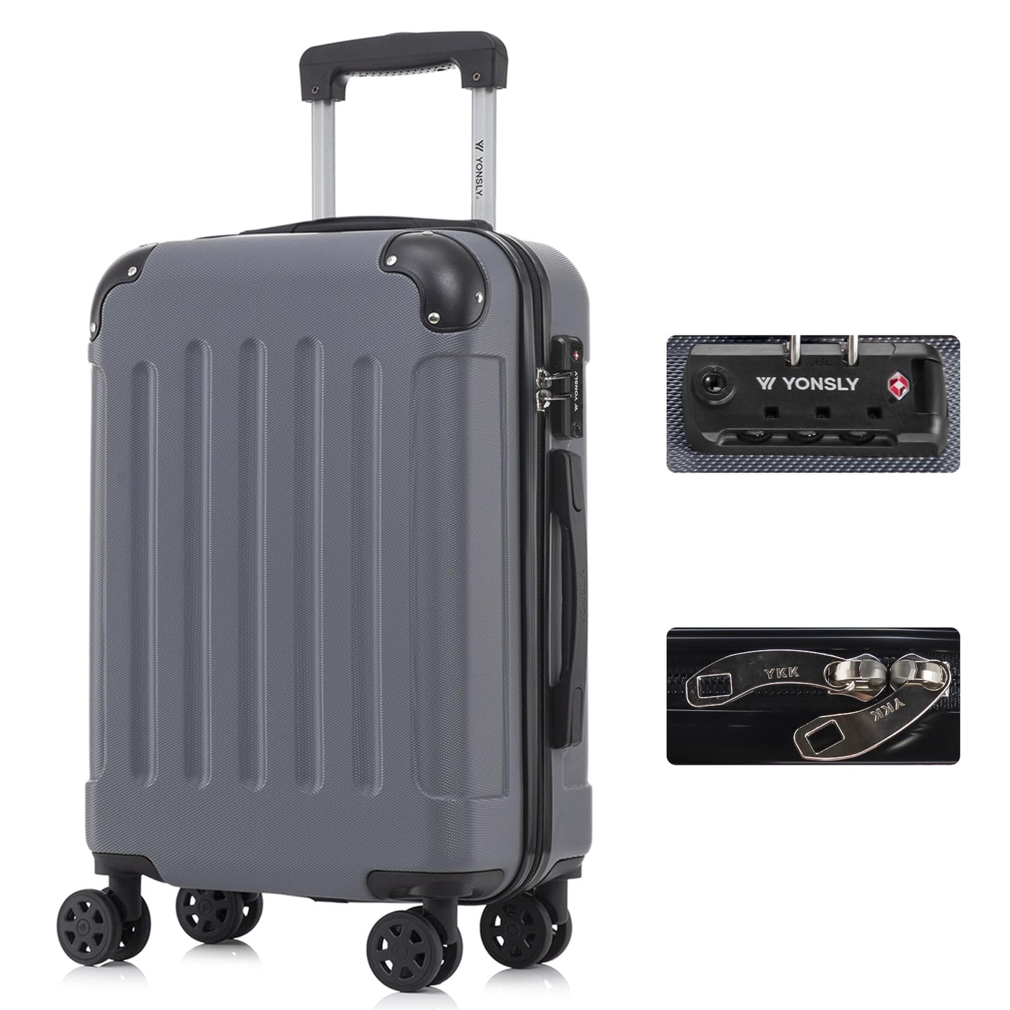 YONSLY® Premium Suitcase, TSA Lock, YKK Zipper Hardshell Luggage Trolley Cabin Suitcase Rolling Suitcase Hand Luggage 4 Wheels