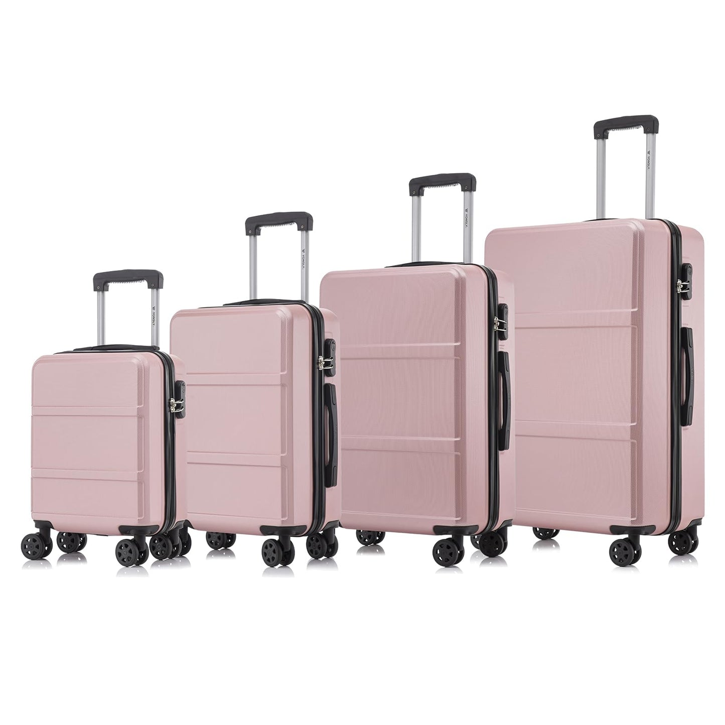 YONSLY® Trolley Travel Suitcase Set, Roller Suitcase Carry-on Luggage, Hard Shell Suitcase Set with 4 360° Wheels, Combination Lock, Soft Rubber Handle (4-Piece Set, S,M,L&XL)