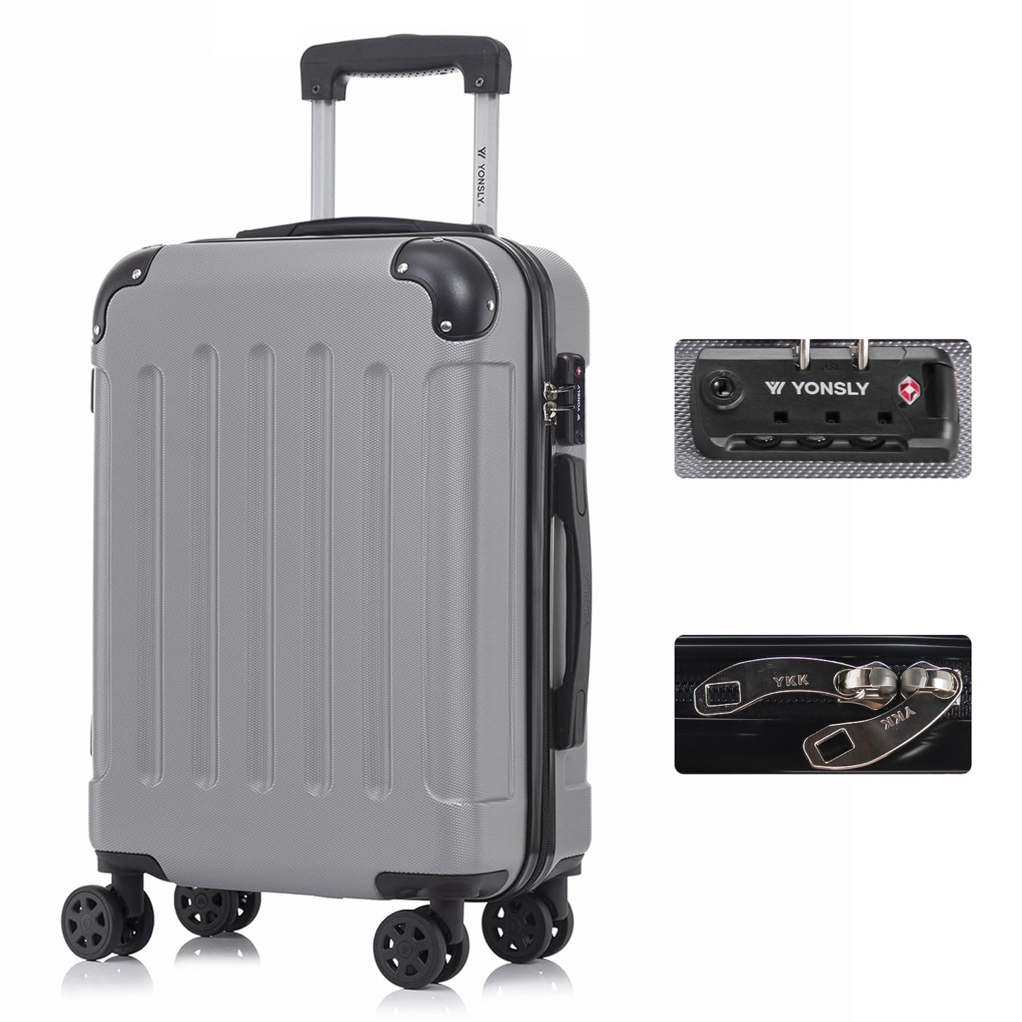 YONSLY® Premium Suitcase, TSA Lock, YKK Zipper Hardshell Luggage Trolley Cabin Suitcase Rolling Suitcase Hand Luggage 4 Wheels