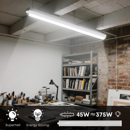 LQWELL® LED Moisture-Proof Light, LED Tube 150x6.8x5cm IP65 Waterproof, 45W 5050LM 6500K Cool White, Ceiling Light Fixture for Basements, Wet Rooms, Garages, and Workshops