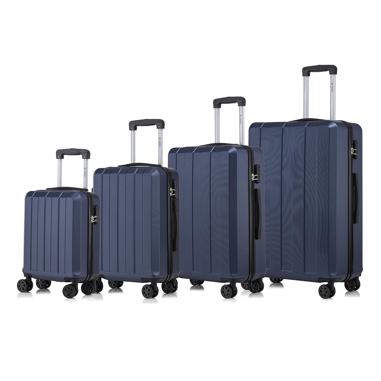 YONSLY® Trolley Suitcase Set, Travel Rolling Suitcase Hand Luggage, Luggage Set, Hardshell Suitcase with 4 360° Wheels, Combination Lock, Soft Rubber Handle (4-Piece Set, S,M,L&XL)