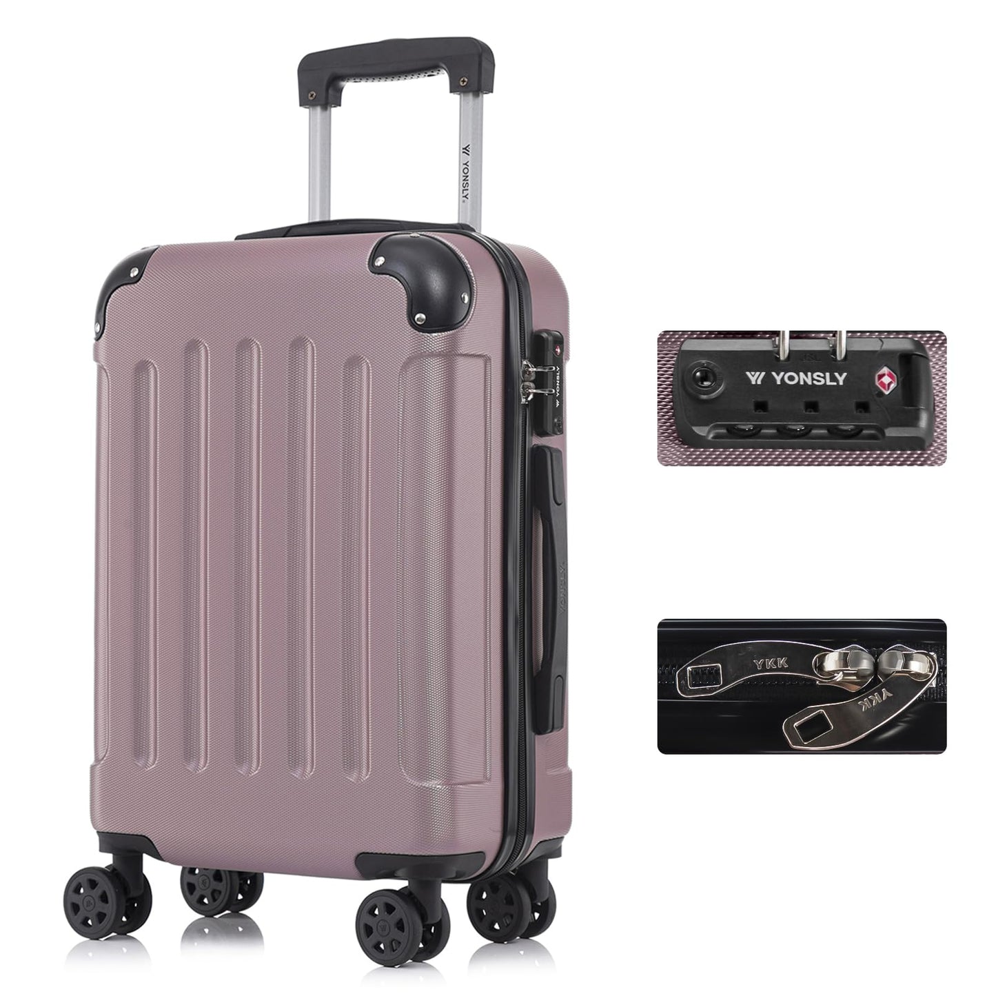 YONSLY® Premium Suitcase, TSA Lock, YKK Zipper Hardshell Luggage Trolley Cabin Suitcase Rolling Suitcase Hand Luggage 4 Wheels