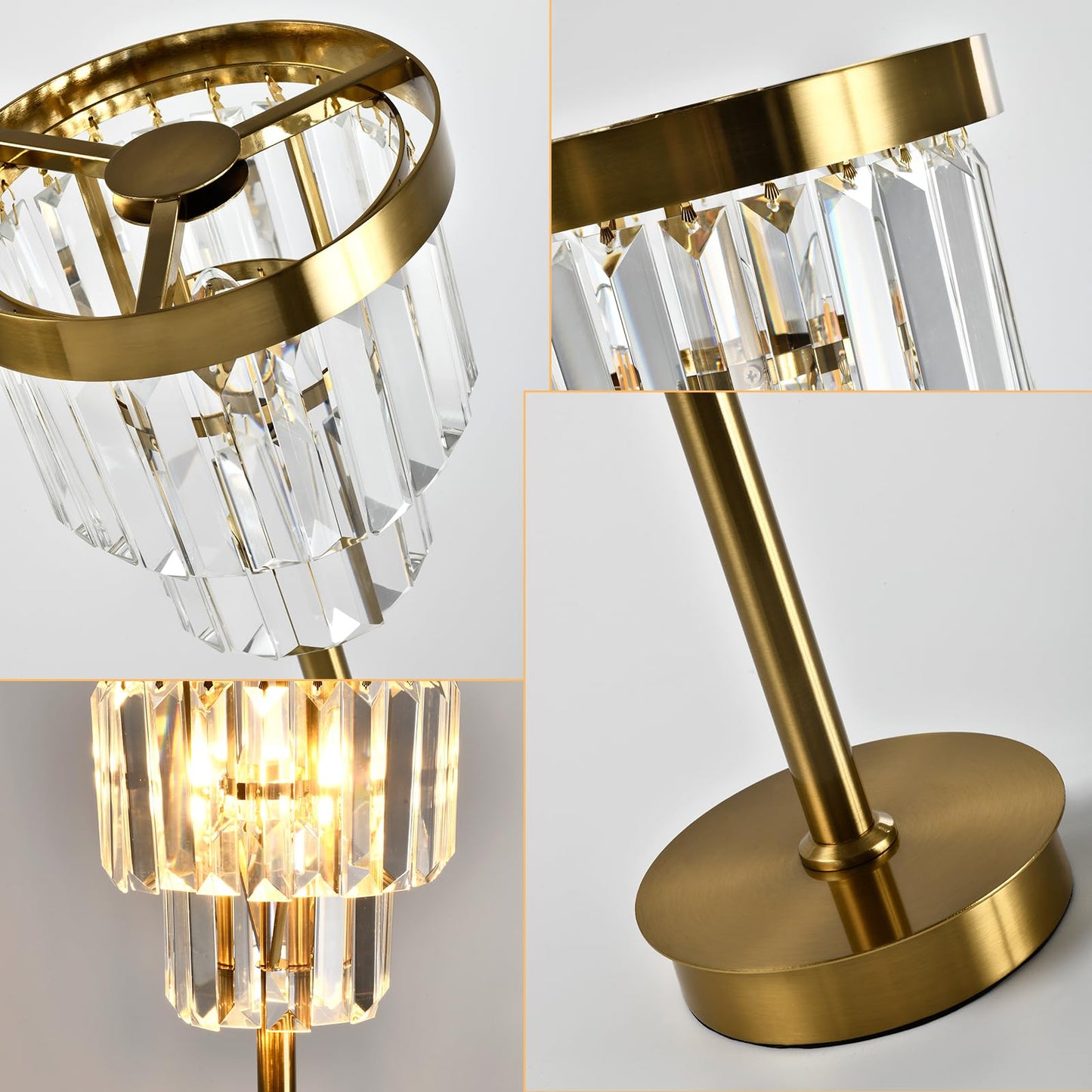 LQWELL® Tischlampe, Modern Minimalistisch Tischleuchte, Gold, Kristall E14 Nachttischlampe, Metall Schreibtischlampe Esstischlampe für Schlafzimmer Wohnzimmer, Keine Glühbirne