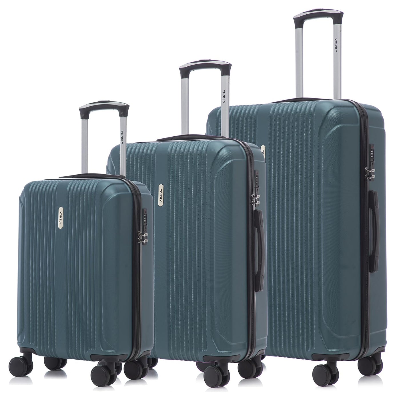 YONSLY® Suitcase Trolley Travel Suitcase Set, Roller Suitcase Carry-on, Luggage Set, Travel Bag Set with 4 360° Wheels, Hardshell Travel Suitcase, Combination Lock, Soft Rubber Handle (3-piece Set, M,L&XL)