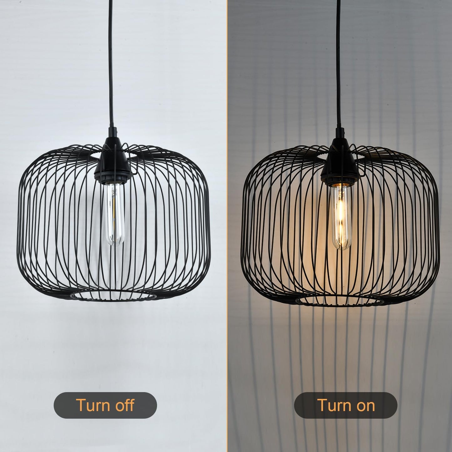 LQWELL® Pendelleuchte E27 Hängeleuchte, Retro Vintage Pendellampe Hängelampe Laternenform Vogelkäfigform Modern Industrielle Deckenlampe für Küche Wohnzimmer 1,5 M höhenverstellbar, Schwarz