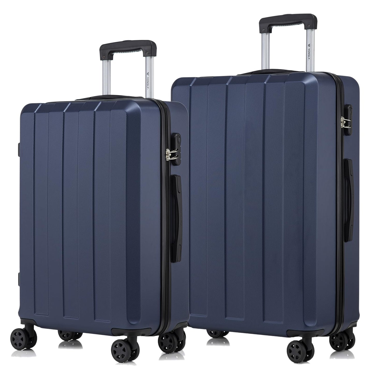YONSLY® Trolley Suitcase Set, Spinner Carry-On, Hard-Shell Luggage Set with 4 360° Spinner Wheels, Combination Lock, Soft Rubber Handle (2-piece set, L&XL)