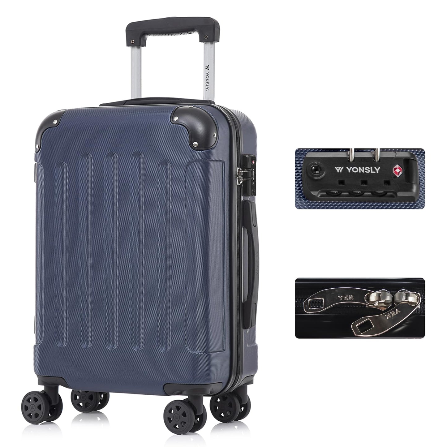 YONSLY® Premium Suitcase, TSA Lock, YKK Zipper Hardshell Luggage Trolley Cabin Suitcase Rolling Suitcase Hand Luggage 4 Wheels