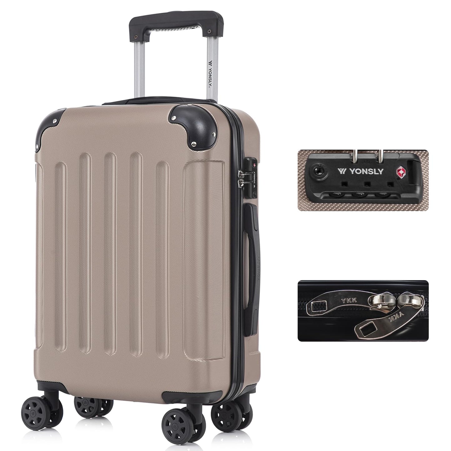 YONSLY® Premium Suitcase, TSA Lock, YKK Zipper Hardshell Luggage Trolley Cabin Suitcase Rolling Suitcase Hand Luggage 4 Wheels