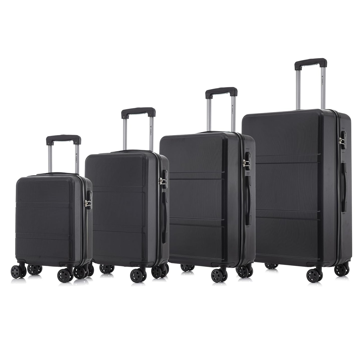 YONSLY® Trolley Travel Suitcase Set, Roller Suitcase Carry-on Luggage, Hard Shell Suitcase Set with 4 360° Wheels, Combination Lock, Soft Rubber Handle (4-Piece Set, S,M,L&XL)