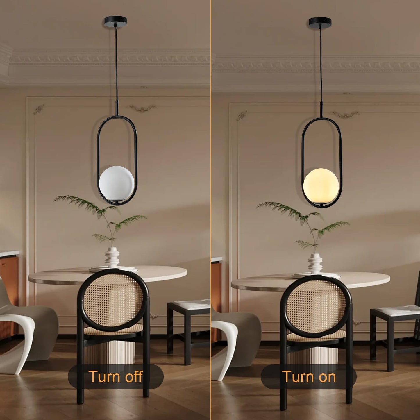 LQWELL® Globe Pendelleuchte G9 Hängeleuchte, Mid Century Modern Pendellampe Hängelampe Kronleuchter Kugelglas Lampenschirm für Küche Wohnzimmer Schlafzimmer Esszimmer, Metall Deckenlampe