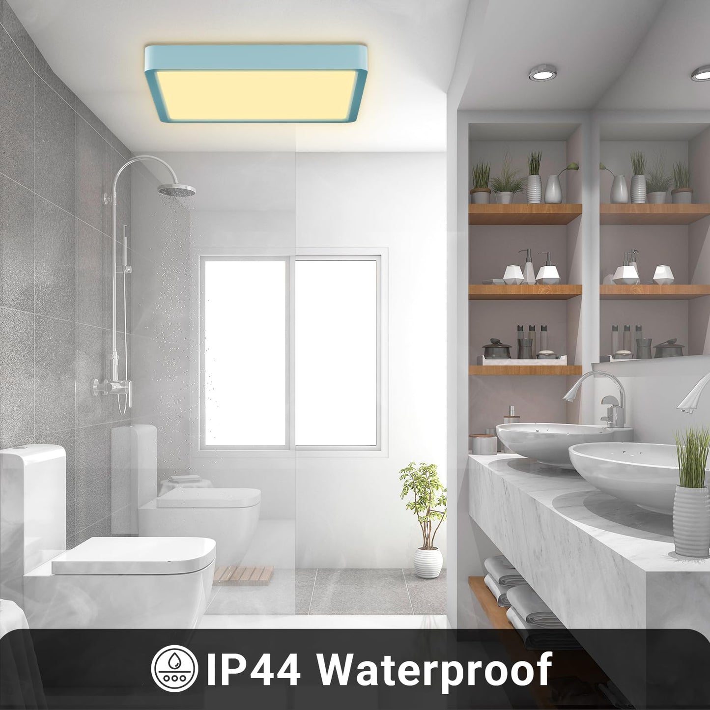LQWELL® Ceiling Light LED Ceiling Lamp, IP44 Waterproof Bathroom Lamp Square Flat 23W 3000K 2400LM Modern Simple Lamp Thin for Living Room Bathroom Bedroom Kitchen Balcony Basement Office, 300 * 25mm