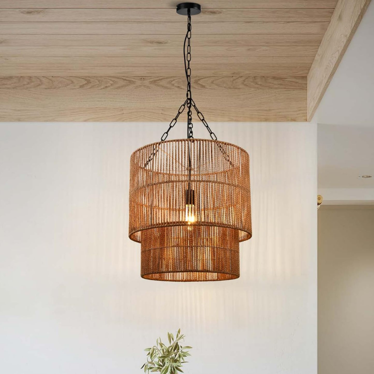 LQWELL® E27 Pendant Lamp, Retro Pendant Light 1-Bulb, Linen Black Brown Chandelier for Living Room Bedroom Dining Room Bar Hotel Shop Studio Cafes