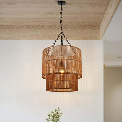 LQWELL® E27 Pendant Lamp, Retro Pendant Light 1-Bulb, Linen Black Brown Chandelier for Living Room Bedroom Dining Room Bar Hotel Shop Studio Cafes