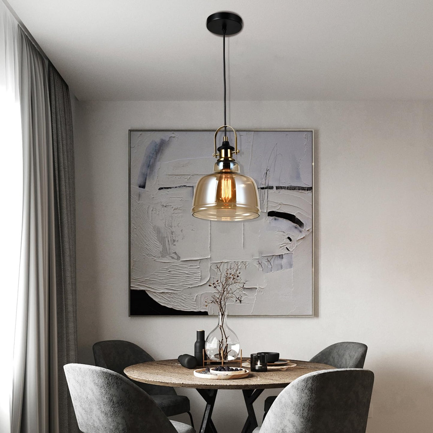 LQWELL® Modern Pendelleuchte Hängeleuchte E27, Minimalist Industrie Pendellampe Vintage Hängelampe für Küche Wohnzimmer Schlafzimmer Esszimmer Cafés, Glasabdeckung Kronleuchter Deckenlampe, Kupfer