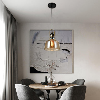 LQWELL® Modern Pendelleuchte Hängeleuchte E27, Minimalist Industrie Pendellampe Vintage Hängelampe für Küche Wohnzimmer Schlafzimmer Esszimmer Cafés, Glasabdeckung Kronleuchter Deckenlampe, Kupfer