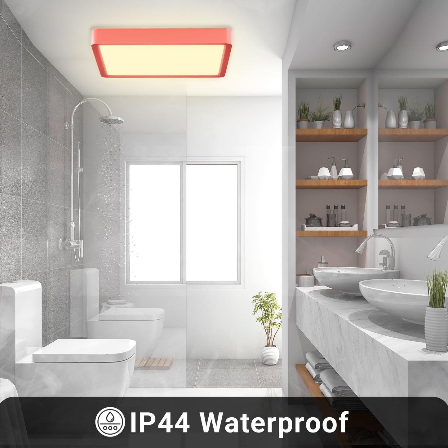 LQWELL® Ceiling Light LED Ceiling Lamp, IP44 Waterproof Bathroom Lamp Square Flat 23W 3000K 2400LM Modern Simple Lamp Thin for Living Room Bathroom Bedroom Kitchen Balcony Basement Office, 300 * 25mm