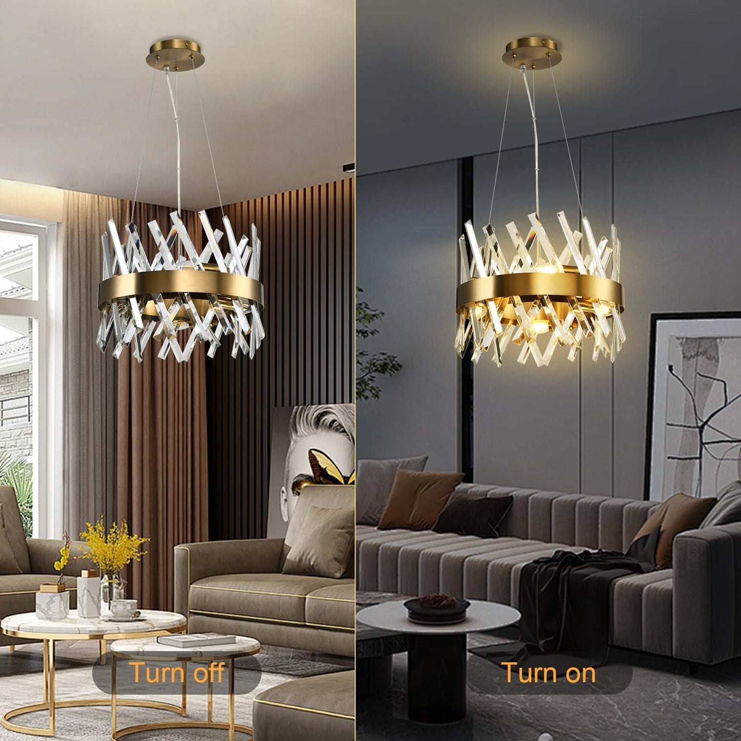 LQWELL® Kronleuchter 6-Licht E14, Industrie Chandelier, Modern Pendelleuchte Hängeleuchte für Wohnzimmer Schlafzimmer Esszimmer Gang Cafés Bar Studio, Kristall Deckenlampe, Champagner Gold