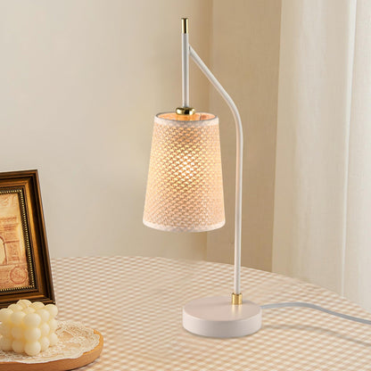 LQWELL® Retro Vintage Table Lamp E14, Bedside Lamp with Beige Fabric Shade in Black or White with Imitation Gold, Metal Desk Lamp for Bedroom and Living Room, Bulb Not Included