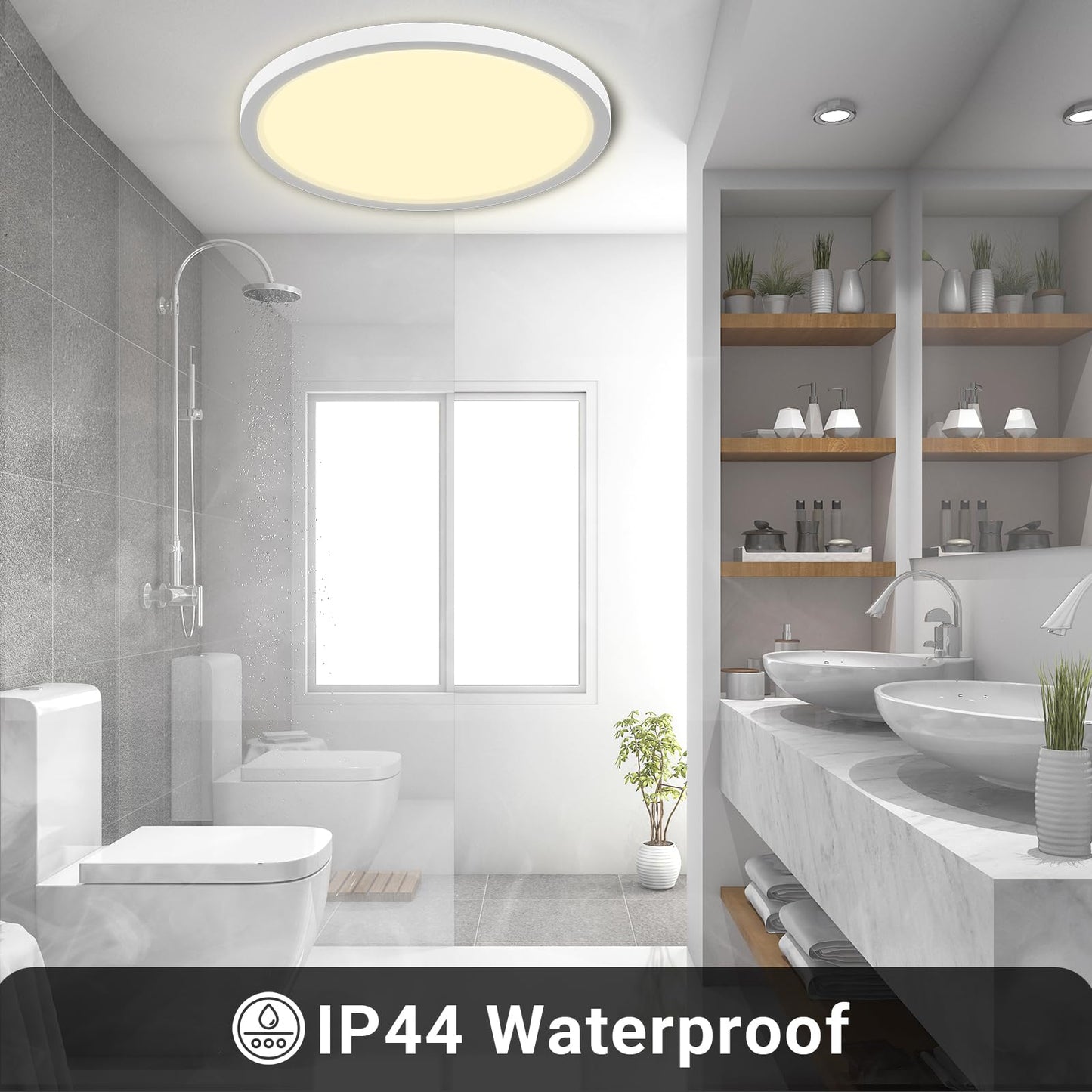 LQWELL® LED Ceiling Light, IP44 Waterproof Bathroom Light Round Flat 36W 4320LM Modern Simple Thin Lamp for Living Room Bathroom Bedroom Kitchen Balcony Basement Office, 400 * 24mm