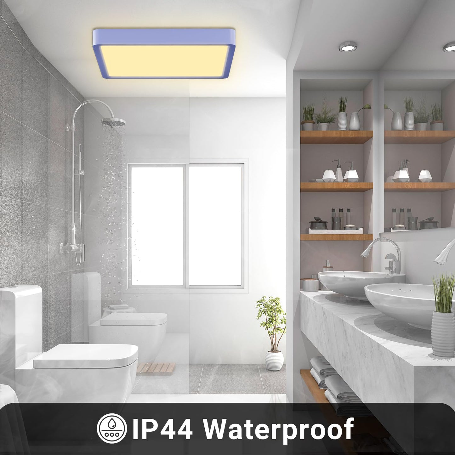 LQWELL® Ceiling Light LED Ceiling Lamp, IP44 Waterproof Bathroom Lamp Square Flat 23W 3000K 2400LM Modern Simple Lamp Thin for Living Room Bathroom Bedroom Kitchen Balcony Basement Office, 300 * 25mm