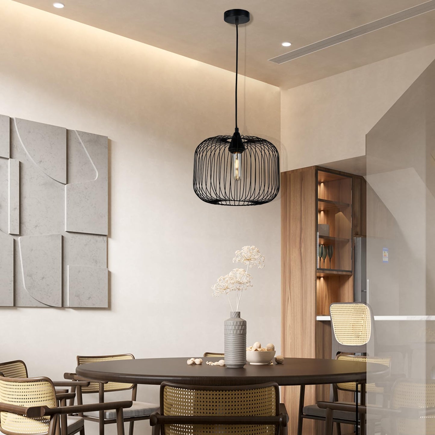 LQWELL® Pendelleuchte E27 Hängeleuchte, Retro Vintage Pendellampe Hängelampe Laternenform Vogelkäfigform Modern Industrielle Deckenlampe für Küche Wohnzimmer 1,5 M höhenverstellbar, Schwarz
