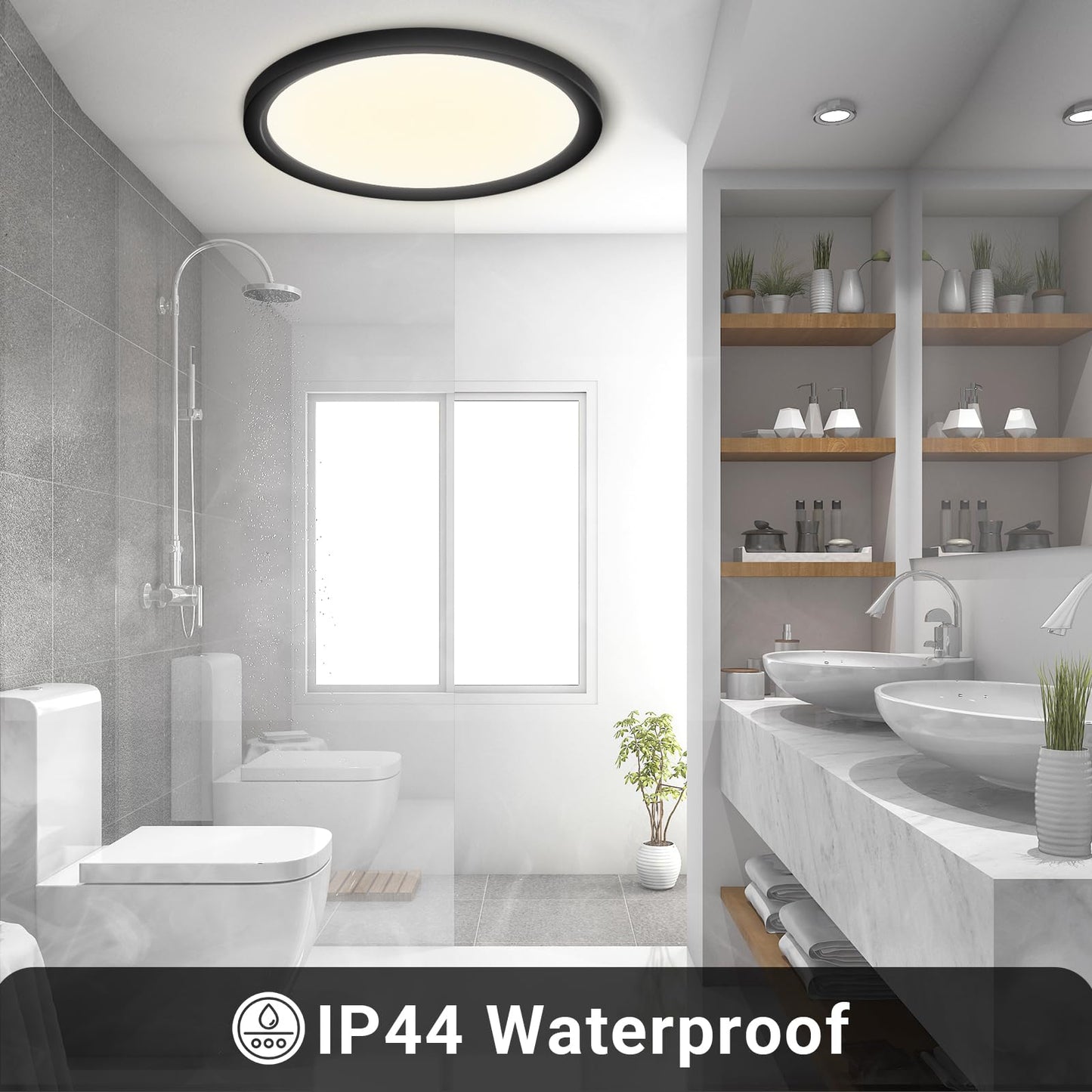 LQWELL® Ceiling Light LED Ceiling Lamp, IP44 Waterproof Bathroom Lamp Round Flat 23W 4000K 2400LM Modern Simple Lamp Thin for Living Room Bathroom Bedroom Kitchen Balcony Basement Office, 300 * 25mm