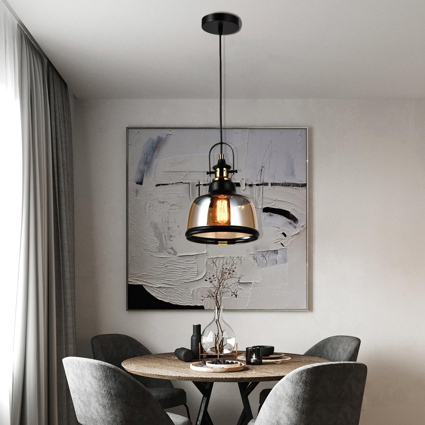 LQWELL® Modern Pendant Light E27, Minimalist Industrial Pendant Lamp Vintage Hanging Lamp for Kitchen Living Room Bedroom Dining Room Cafes, Glass Shade Chandelier Ceiling Lamp, Copper