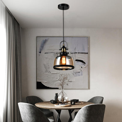 LQWELL® Modern Pendant Light E27, Minimalist Industrial Pendant Lamp Vintage Hanging Lamp for Kitchen Living Room Bedroom Dining Room Cafes, Glass Shade Chandelier Ceiling Lamp, Copper