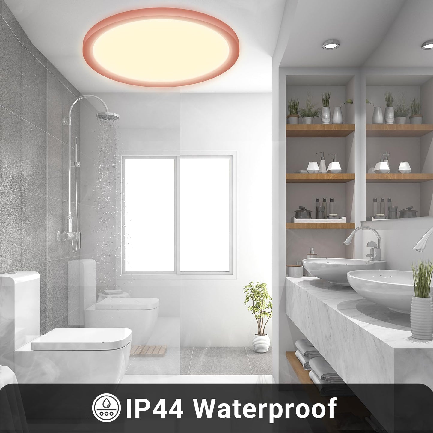 LQWELL® Ceiling Light LED Ceiling Lamp, IP44 Waterproof Bathroom Lamp Round Flat 23W 3000K 2400LM Modern Simple Lamp Thin for Living Room Bathroom Bedroom Kitchen Balcony Basement Office, 300 * 25mm