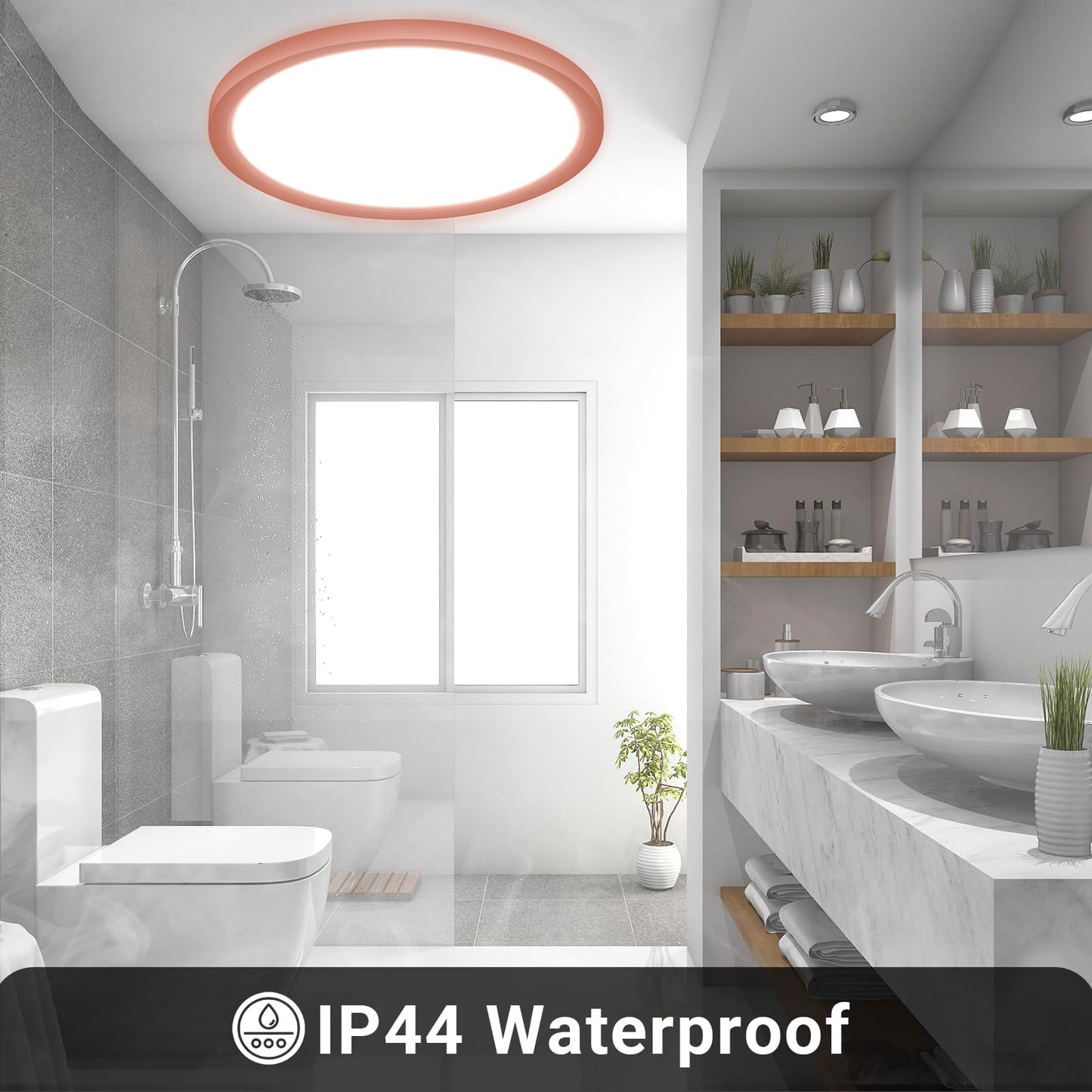 LQWELL® Ceiling Light LED Ceiling Lamp, IP44 Waterproof Bathroom Lamp Round Flat 23W 6000K 2400LM Modern Simple Lamp Thin for Living Room Bathroom Bedroom Kitchen Balcony Basement Office, 300 * 25mm