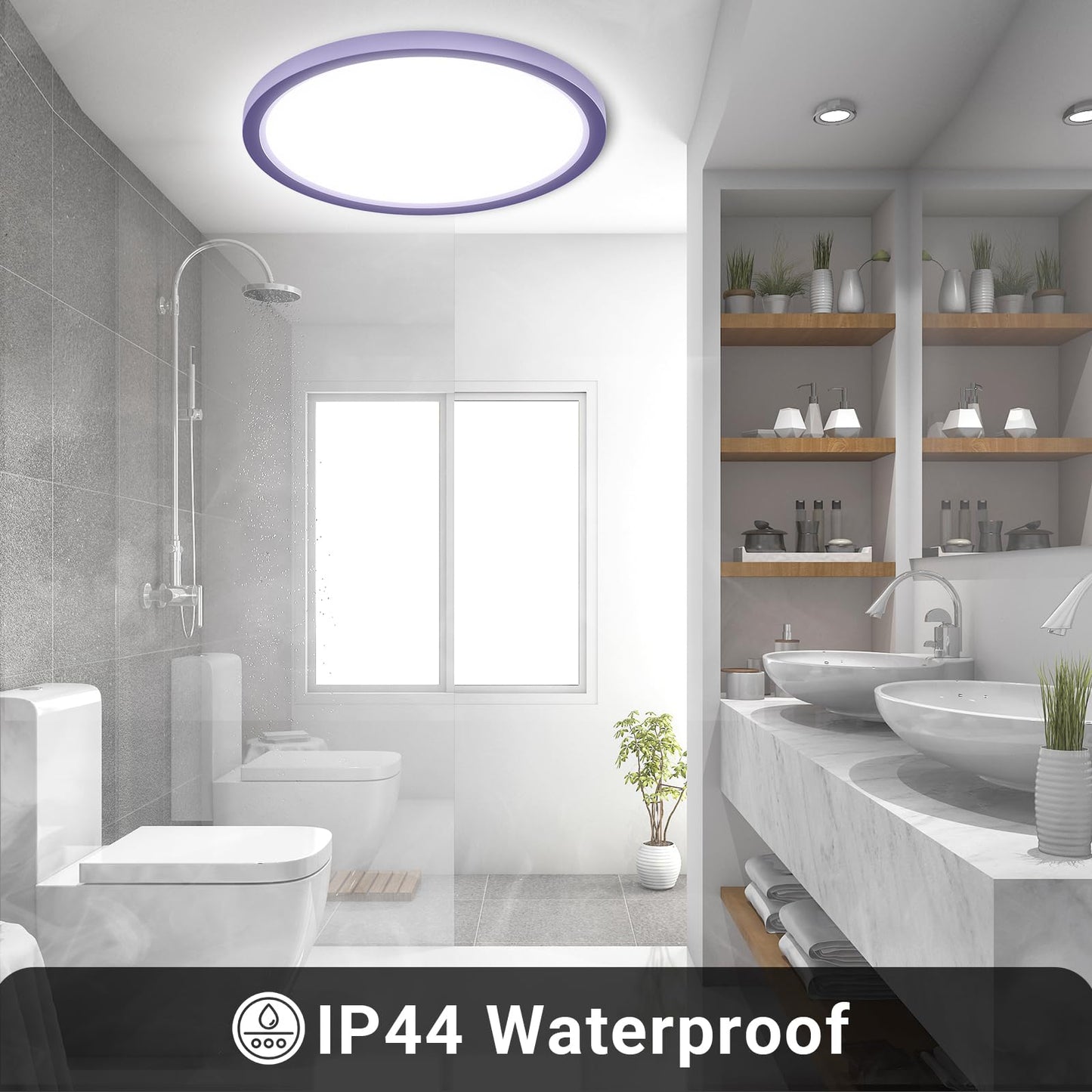 LQWELL® Ceiling Light LED Ceiling Lamp, IP44 Waterproof Bathroom Lamp Round Flat 23W 6000K 2400LM Modern Simple Lamp Thin for Living Room Bathroom Bedroom Kitchen Balcony Basement Office, 300 * 25mm