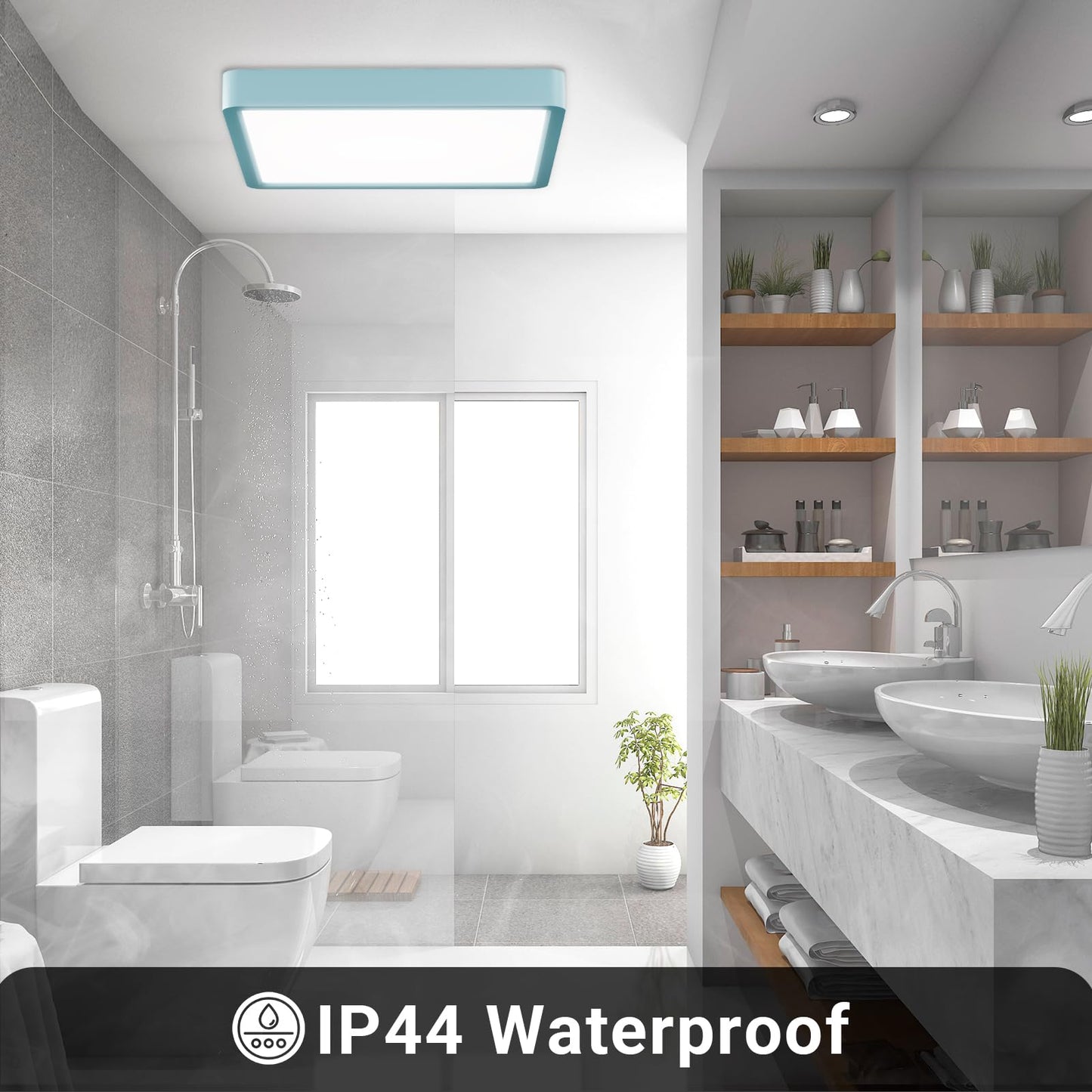 LQWELL® Ceiling Light LED Ceiling Lamp, IP44 Waterproof Bathroom Lamp Square Flat 23W 6000K 2400LM Modern Simple Lamp Thin for Living Room Bathroom Bedroom Kitchen Balcony Basement Office, 300 * 25mm