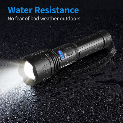LQWELL® Taschenlampe LED USB C Aufladbar, Extrem Helle Zoombares Taktische Taschenlampen mit 5 Lichtmodi, Einstellbare Helligkeit, Wasserdichte Flashlight für Camping, Wandern, Outdoor, 2 Stück