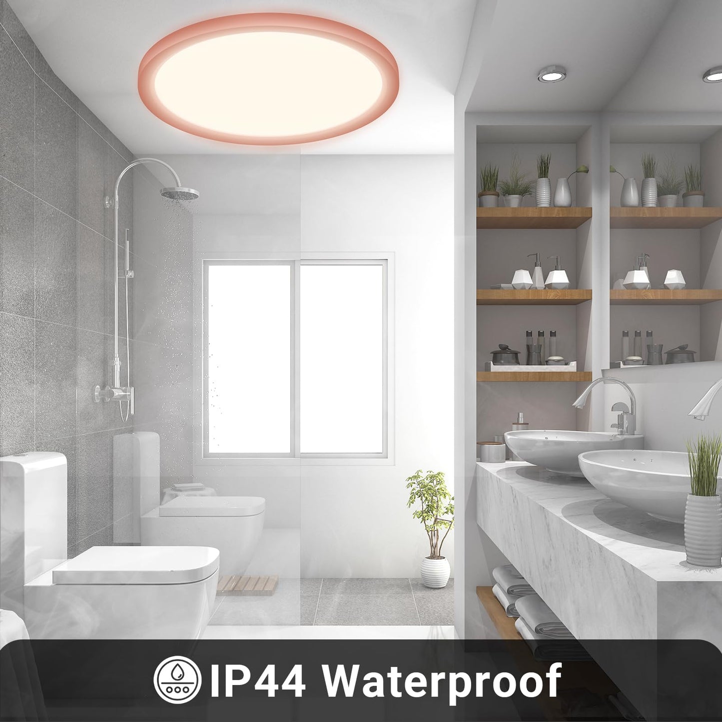 LQWELL® Ceiling Light LED Ceiling Lamp, IP44 Waterproof Bathroom Lamp Round Flat 23W 4000K 2400LM Modern Simple Lamp Thin for Living Room Bathroom Bedroom Kitchen Balcony Basement Office, 300 * 25mm