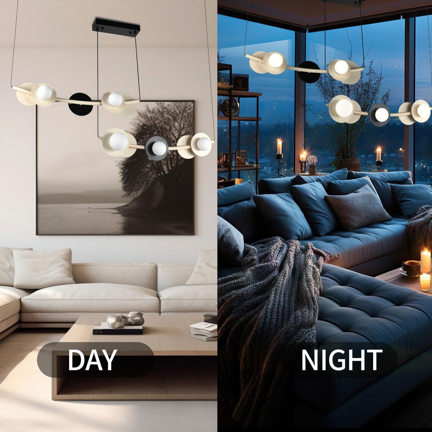 LQWELL® Chandelier LED 45W, Industrial Chandelier, Modern Pendant Light Hanging Lamp Metal Ceiling Light for Living Room Bedroom Dining Room Hallway Cafes Bar Studio