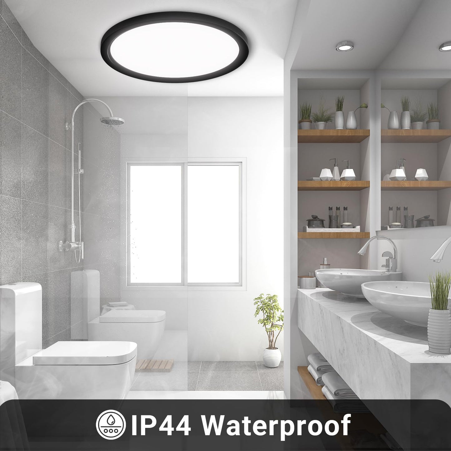 LQWELL® Ceiling Light LED Ceiling Lamp, IP44 Waterproof Bathroom Lamp Round Flat 23W 6000K 2400LM Modern Simple Lamp Thin for Living Room Bathroom Bedroom Kitchen Balcony Basement Office, 300 * 25mm