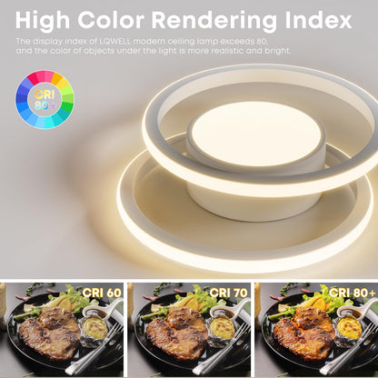 LQWELL® Modern LED Ceiling Light, 40cm 2-Ring Design Ceiling Lamp, 48W made of Metal and Acrylic, IP44 Waterproof for Bedroom, Living Room, Bathroom, Kitchen, Basement and Office, available in 3000K, 4000K and 6500K