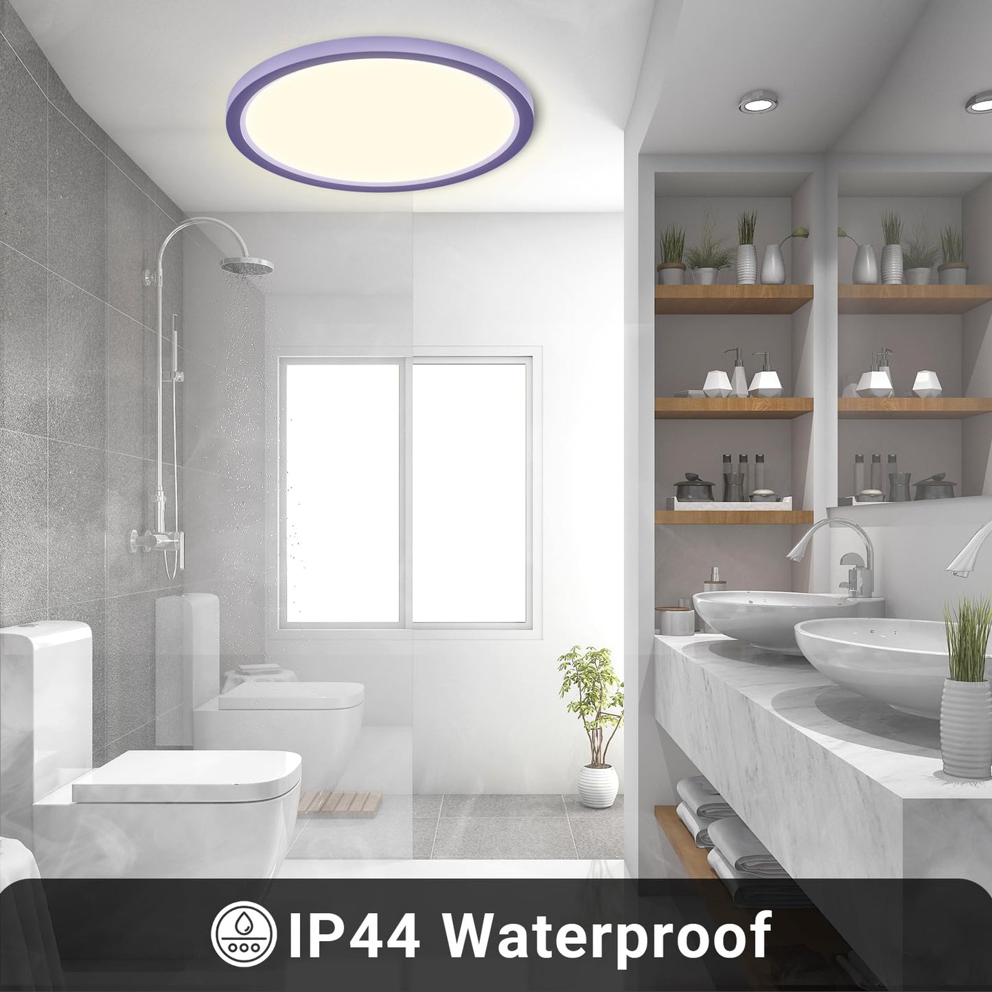 LQWELL® Ceiling Light LED Ceiling Lamp, IP44 Waterproof Bathroom Lamp Round Flat 23W 4000K 2400LM Modern Simple Lamp Thin for Living Room Bathroom Bedroom Kitchen Balcony Basement Office, 300 * 25mm