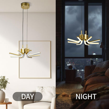 LQWELL® Chandelier LED 30W, Industrial Chandelier, Modern Pendant Light Hanging Lamp for Living Room Bedroom Dining Room Hallway Cafes Bar Studio, Metal Ceiling Lamp, Gold