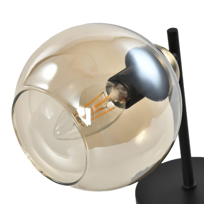 LQWELL® E14 Wall Light Spherical Glass Lampshade, Retro Indoor Wall Lamp 1-Bulb Wall Lighting Wall Spotlight for Bedroom Living Room Hotel Staircase, Matte Black Antique Green Cognac-Colored Glass Cover