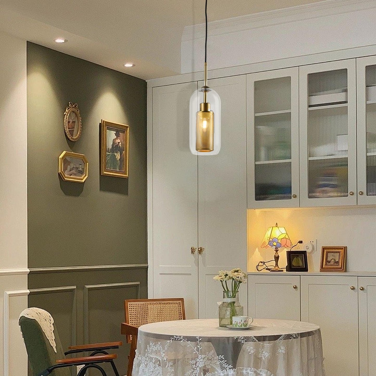 LQWELL® Pendelleuchte E27 Kugelglas Lampenschirm Hängeleuchte, Modern Pendellampe Hängelampe Industrielle Kugelglas Lampenschirm für Küche Wohnzimmer Schlafzimmer Esszimmer, Metall Deckenlampe, Gold