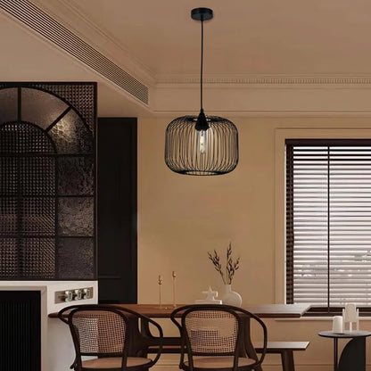 LQWELL® Pendelleuchte E27 Hängeleuchte, Retro Vintage Pendellampe Hängelampe Laternenform Vogelkäfigform Modern Industrielle Deckenlampe für Küche Wohnzimmer 1,5 M höhenverstellbar, Schwarz
