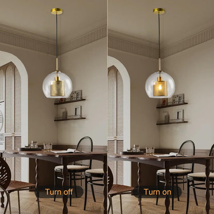 LQWELL® Globe Pendelleuchte E27 Hängeleuchte, Modern Mid Century Pendellampe Hängelampe Industrielle Kugelglas Lampenschirm für Küche Wohnzimmer Schlafzimmer Esszimmer, Metall Deckenlampe, Gold