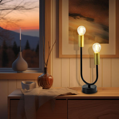 LQWELL® Table Lamp, Modern Minimalist Table Lamp Gold Black, E14 Bedside Lamp, Metal Desk Lamp Dining Table Lamp for Bedroom Living Room, 2-Light, Max 60W, Bulb Not Included
