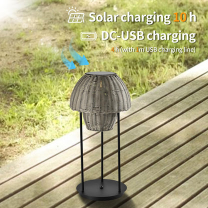 LQWELL® Solar Lantern for Outdoor Use, 2-in-1 Solar & USB Charging, Solar Table Lamp, Rattan Indoor Decorative Night Light with Charging Cable for Garden, Balcony, Camping, Bedroom